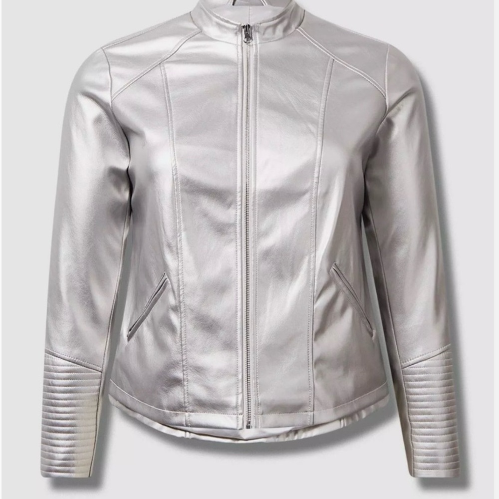 Torrid Silver Faux Leather Moto Jacket Size 4
